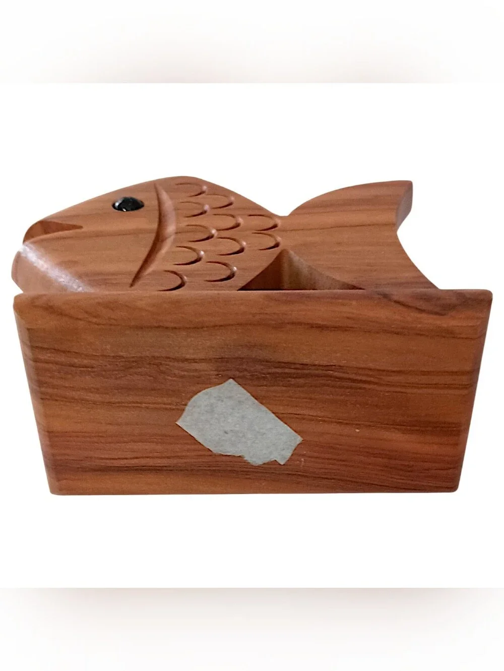 Olive Wood Fish Napkin Holder Carved Coastal Beach Kitchen Mail Desk Organizer